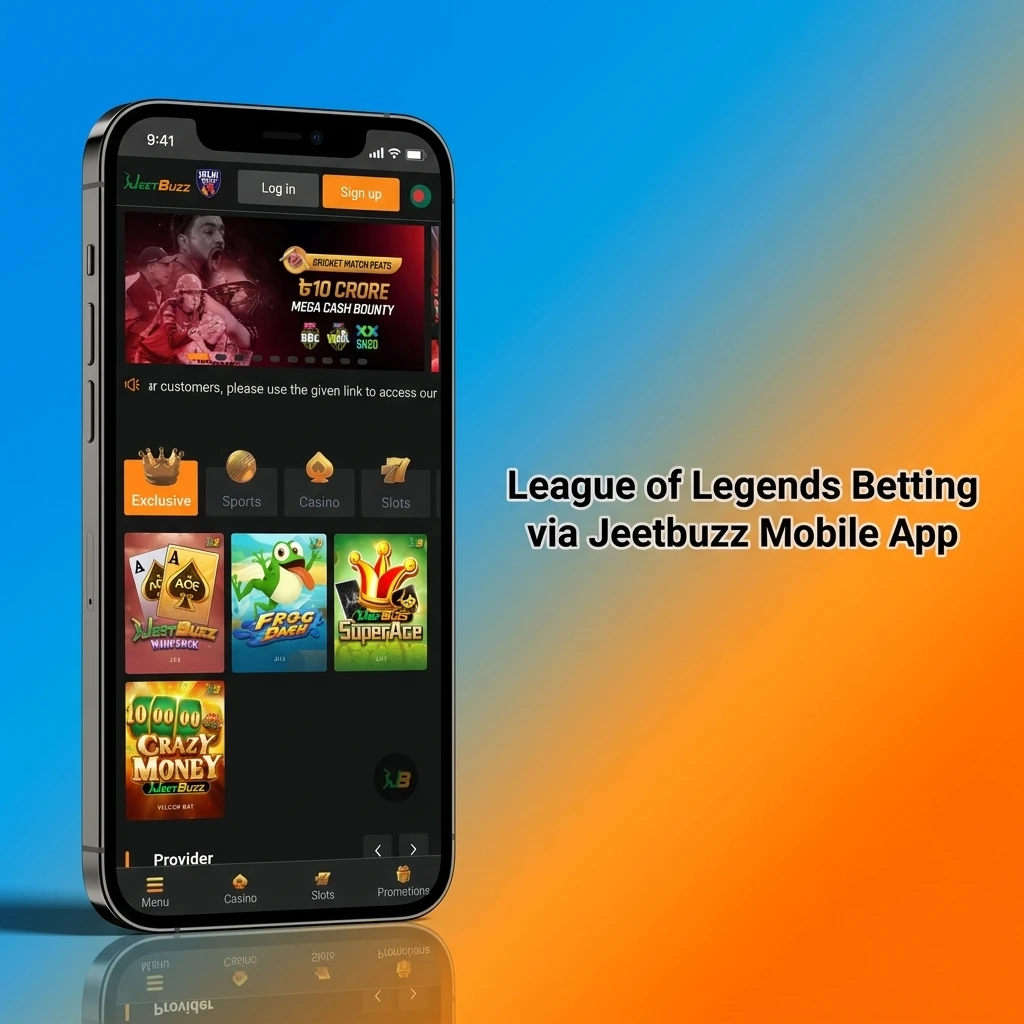 Jeetbuzz mobile app interface showing League of Legends esports betting options for Bangladesh users on Android